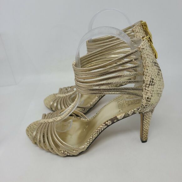 Vince Camuto Champagne Tan Snake-Embossed Leather Ankle Strap Stiletto Heel 8.5 - Picture 3 of 7